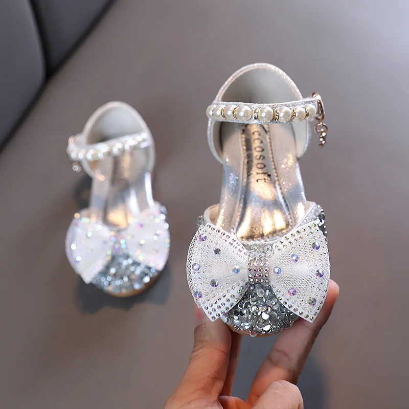 Summer Girls Sequin Sandals Kids Bow Shoes Cute Princess Sandals Spring New Children Party Dance Single Shoes G509