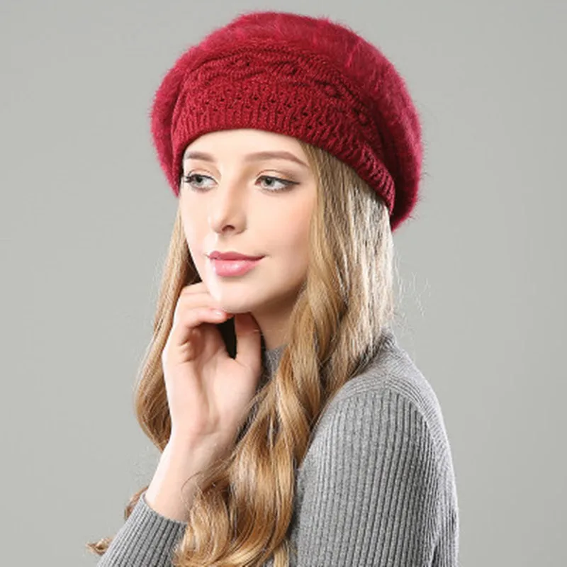 1pcs Women Winter Jacquard Berets Hat Winter Warm Beanie Cap Knitted Slouch Baggy Double Layer Style Girls Lady Fashion YLM1056