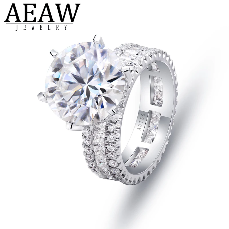 Luxury 5.0carat 11mm Round Briliant Moissanite Diamond Engagement Wedding Ring Real 18K White Gold