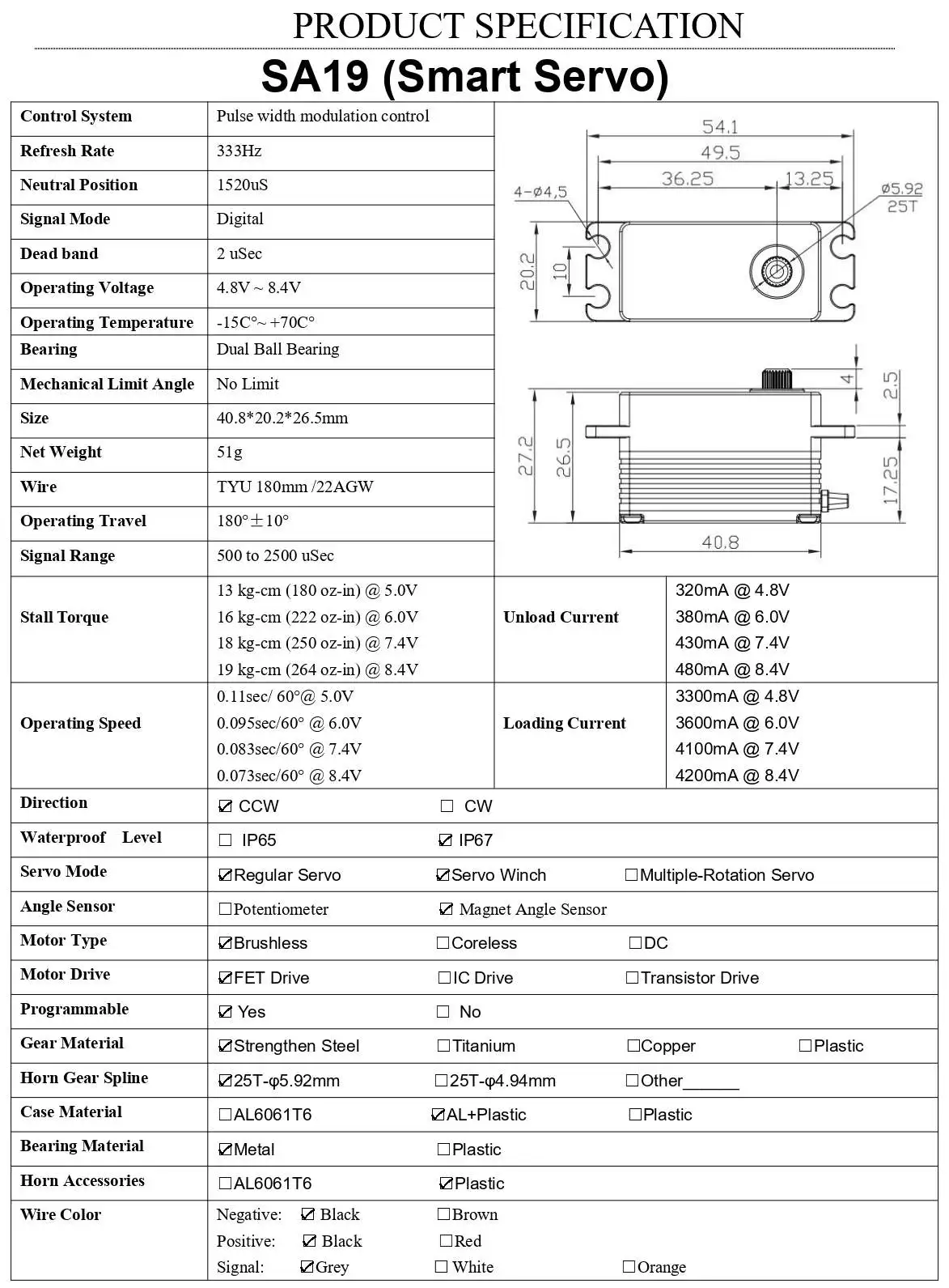 Agfrc sa19 19kg hohes Drehmoment 0,073 Sek. Schnelle Geschwindigkeit 2s programmier bare Bürsten mit niedrigem Profil Smart Servo Winde für RC Autos – Detail 4