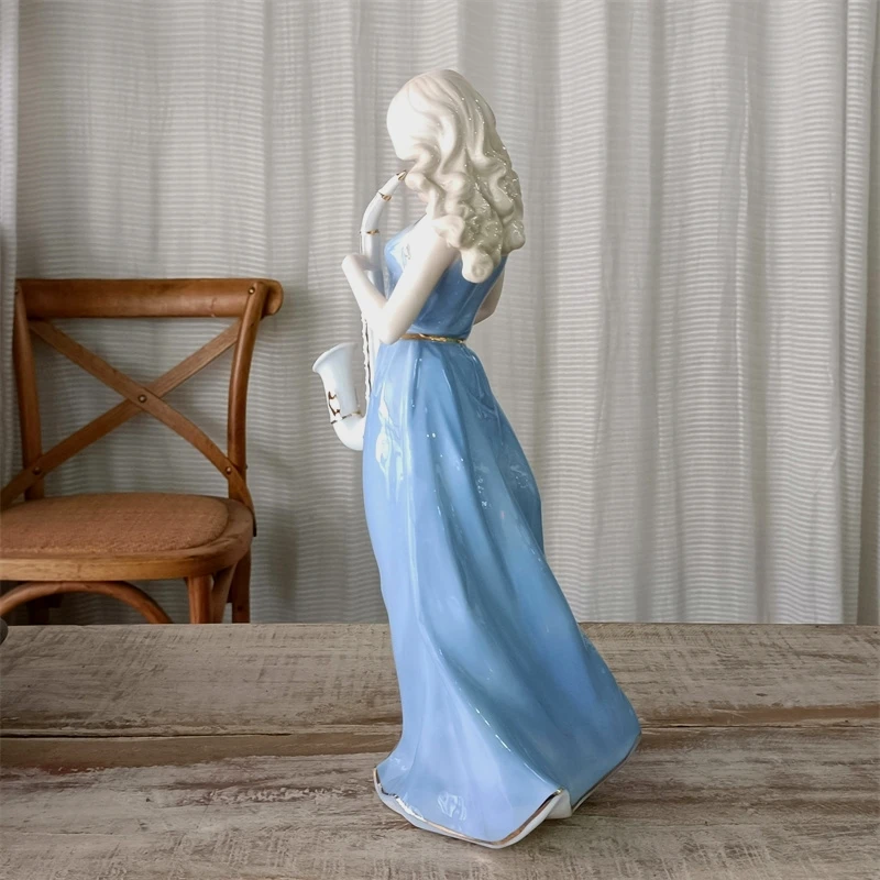 الخزف اليدوية ساكست بوسكير تمثال ، السيراميك حانة الساكسفون ، لاعب فتاة مصغرة ، زخرفة الموسيقار ، ديكور الغرفة ، هدية الحرفية #3