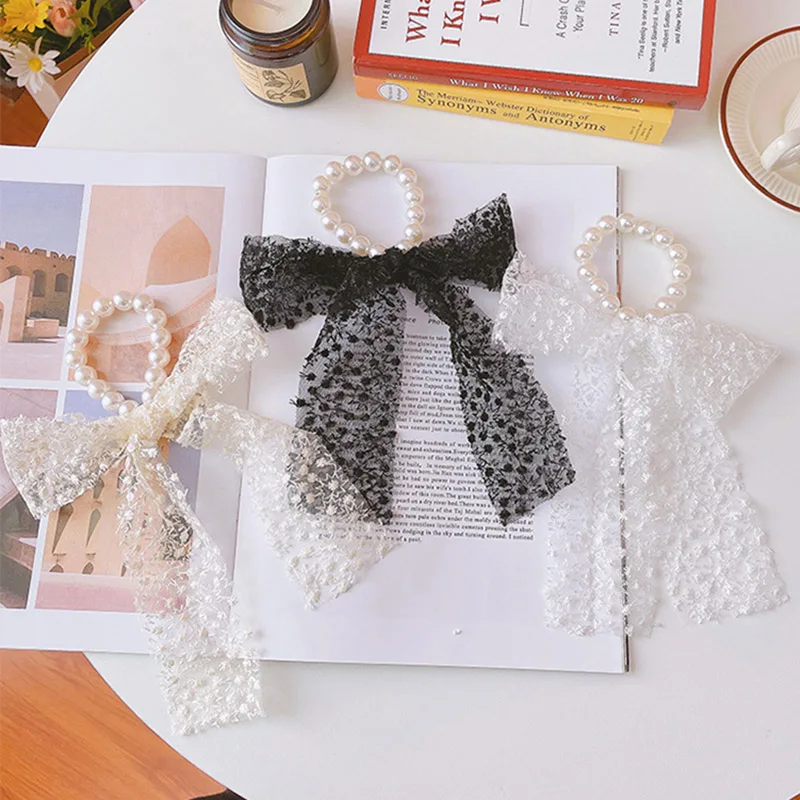 Lystrfac เกาหลีลูกไม้เพิร์ลเชือกผมโบว์ Tie ผมวง Scrunchie ผู้ถือหางม้าหวานป่าหญิงอุปกรณ์เสริมผม