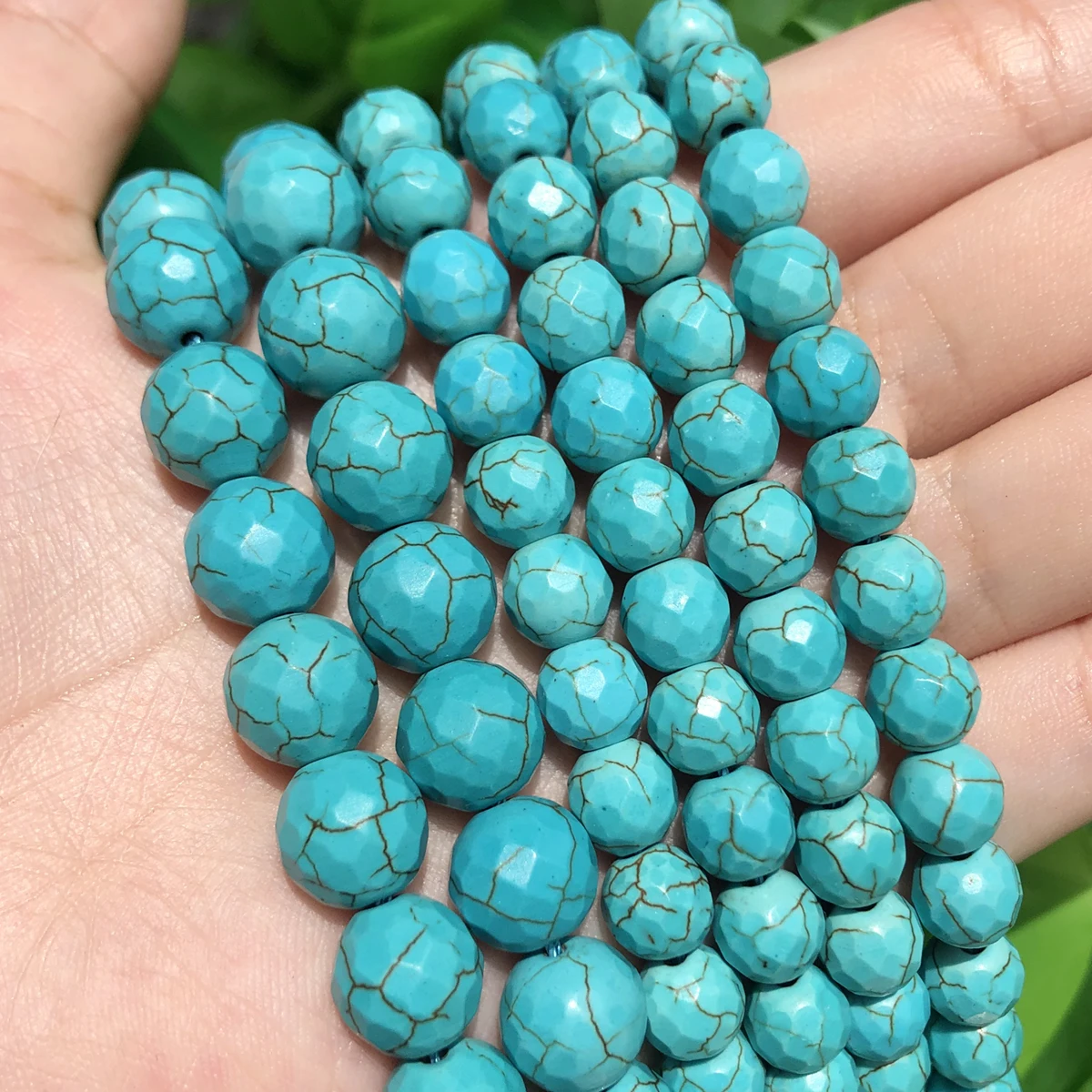 6-12MM Natural Stone Beads Faceted Turquoises Howlite Beads Round Loose Beads For Jewelry Making DIY Bracelets Necklace 15Inches