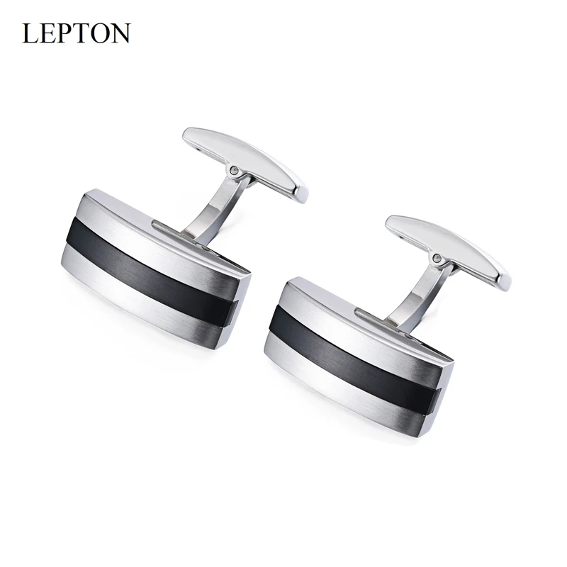 Lepton Silver & Black Color Cufflinks Matte Stainless Steel Cufflink For Mens Wedding Business Father Day Gifts Relojes Gemelos