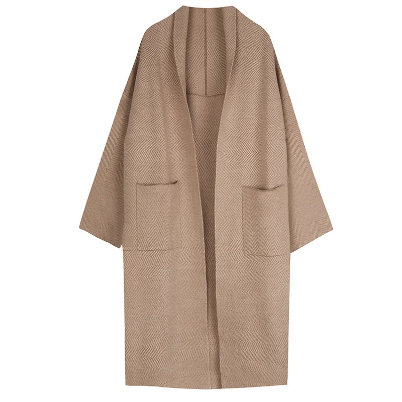 Cárdigan largo de punto para mujer, suéter holgado de manga larga a la moda, Simple e informal, para otoño e invierno, 2024