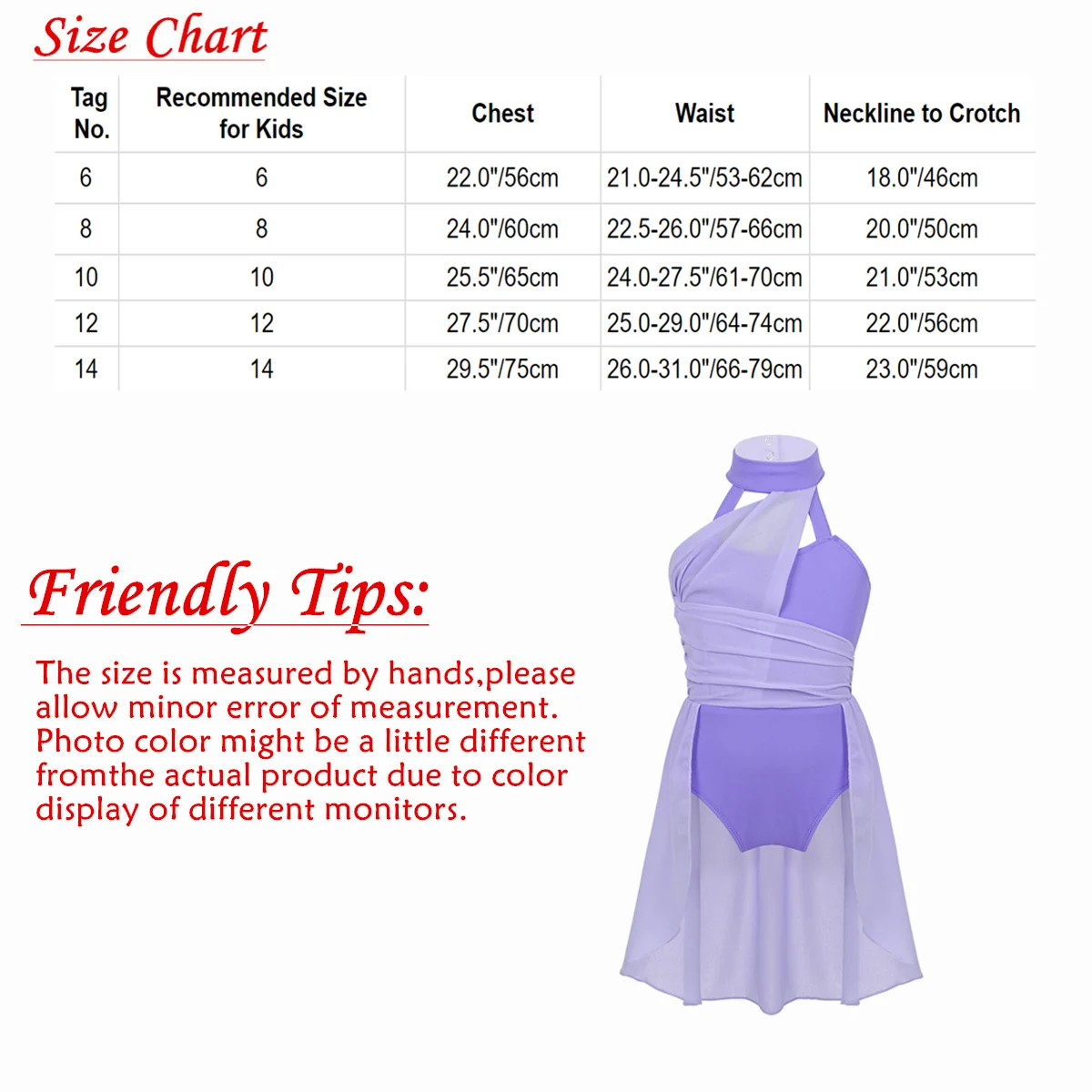 Girls Sleeveless Mock Neck Chiffon Lyrical Dance Dress Ballet Tutu Dress Leotard Dancewear Modern Contemporary Dance Costumes