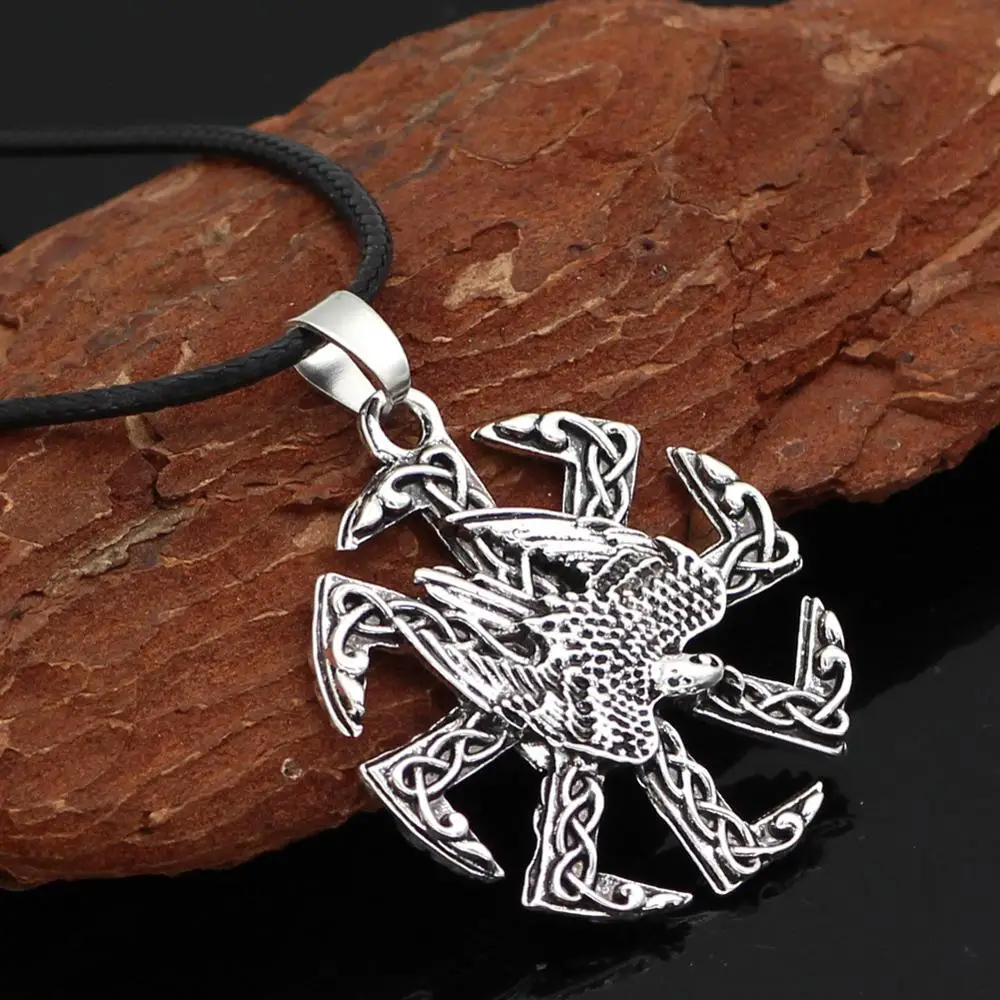 Slavic Pendant Kolovrat Symbol Amulet And Talisman Vintage Jewelry VinKing odin raven Necklace