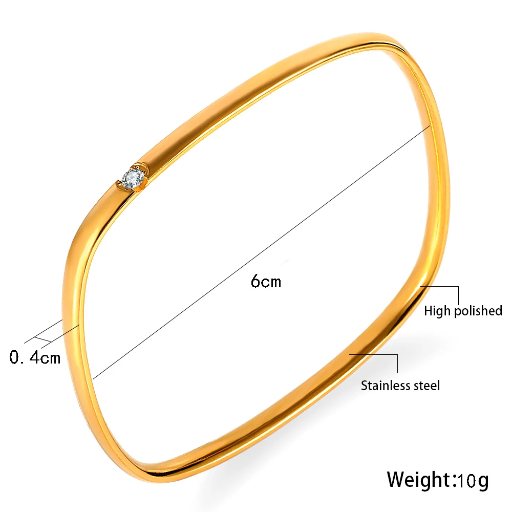 Stainless Steel Square Design Crystals Bangle And Ring For Women Gold Color Bangle Ring Love Engegament Jewelry Set Bijoux Femme