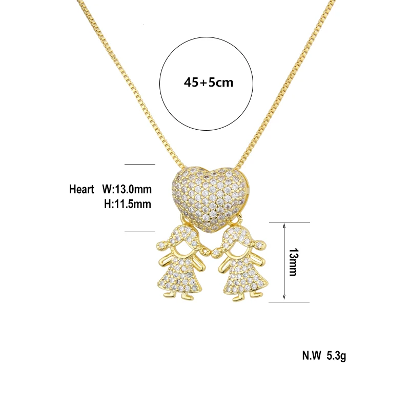 SUNSLL Boy Girl Love Necklaces Women Gold Color Heart Shaped Cubic Zirconia Pendants Necklace Jewelry Fine Fashion Gifts