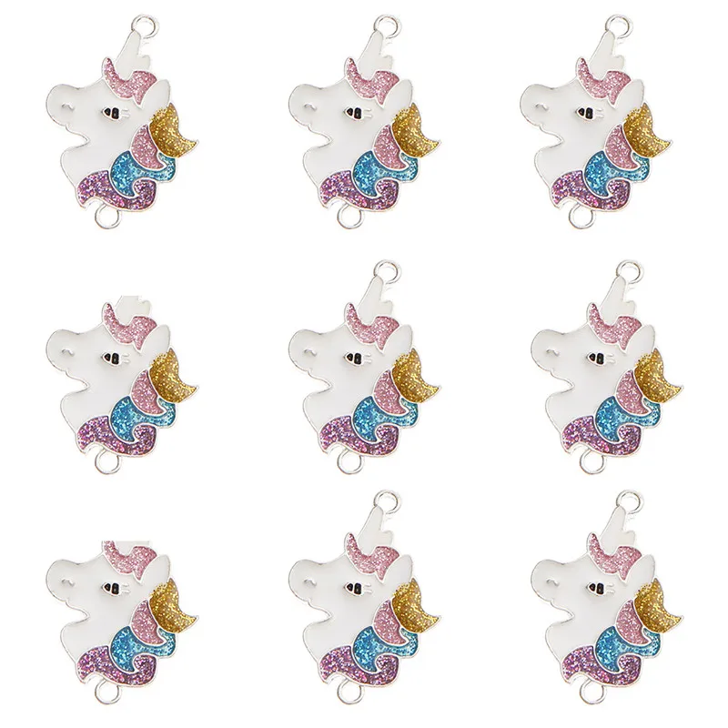 10pcs/lot Alloy Animal Charms Unicorn Rabbit Colorful Connector Pendant For Woman Girls Making Jewelry DIY Ornament Decoration