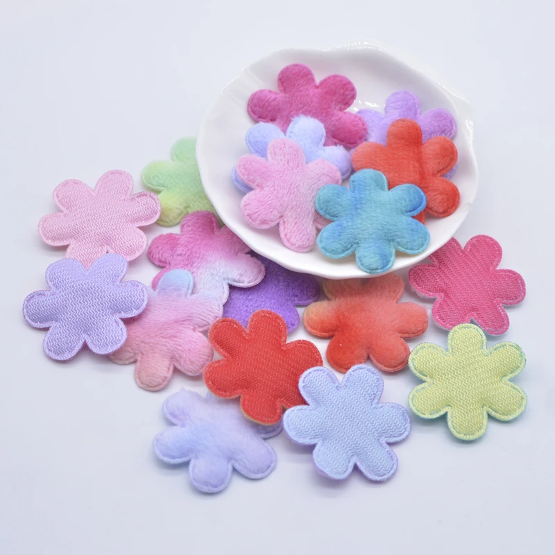 50Pcs 32mm imbottito arcobaleno peluche fiore peloso Applique per copricapo fai da te clip di capelli arco accessorio vestiti fatti a mano cappello