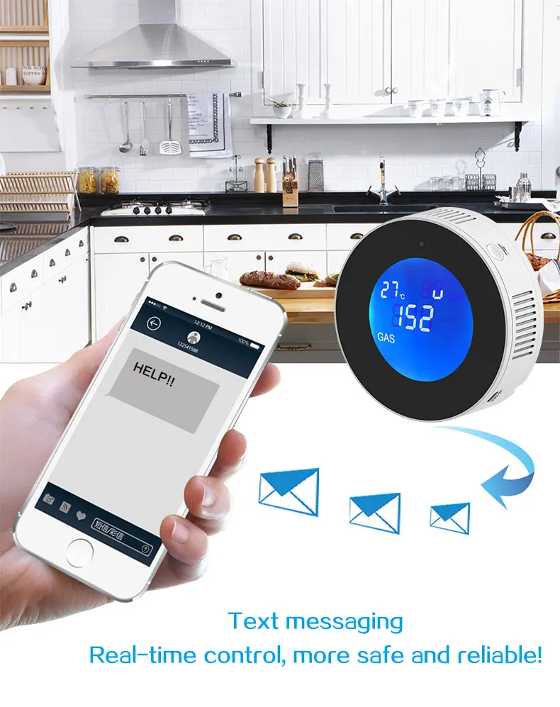 YAOSHENG 210W Tuya Wifi Gas Detector SmartLife App Control Combustible Natural Gas Leakage Alarm Sensor for Home Security Alarm