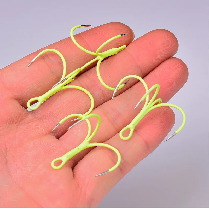 KATYUSHA 10Pcs Luminous Quadruple Fishing Hooks 16# 18# Glow Night Squid Octopus Fishhooks Artificial Bait Fishing Lure Hooks