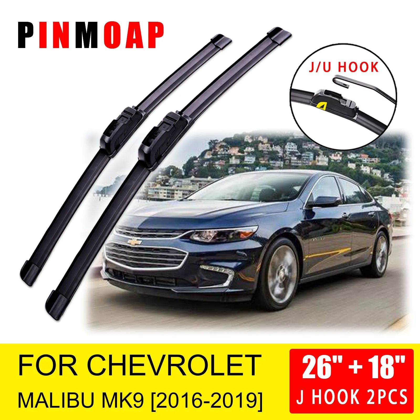 

For Chevrolet Malibu MK9 2016 2017 2018 2019 Front Wiper Blades Brushes Cutter Accessories U J Hook