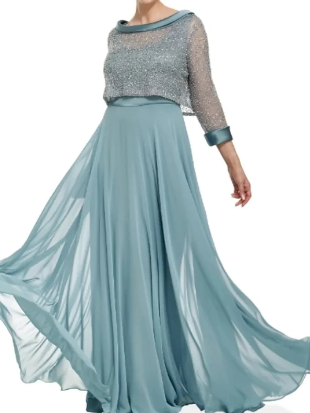 

Elegant Mint Green Evening Formal Dress Two Pieces Scoop Chiffon Lace Long Prom Party Gown Vestidos Fiesta Robe De Soirée