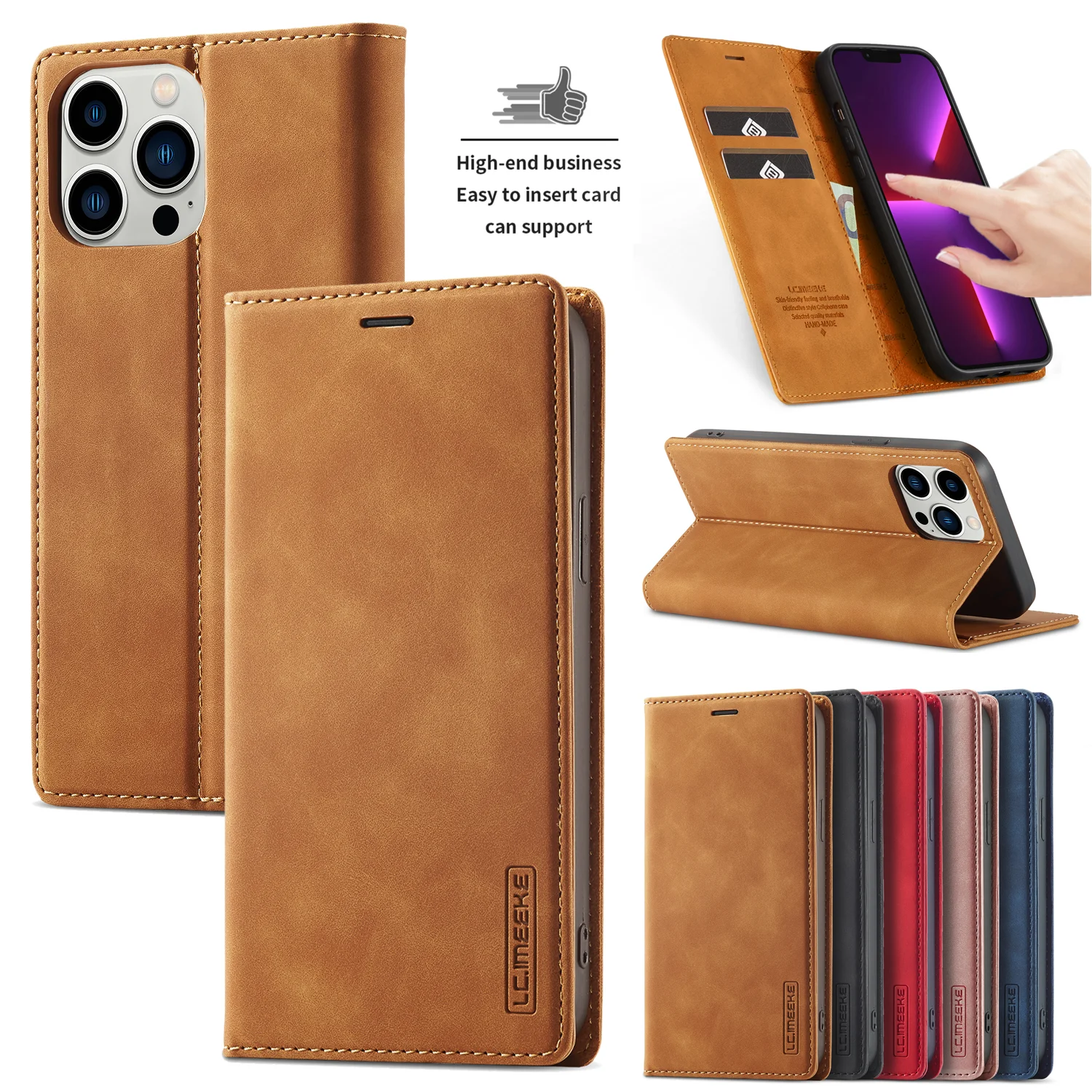 Leather Case for iPhone 16 15 14 13 12 11 Pro Max XR XS SE 8 7 Plus Mini Matte Magnetic Flip Wallet Card Solt Holder Phone Cover