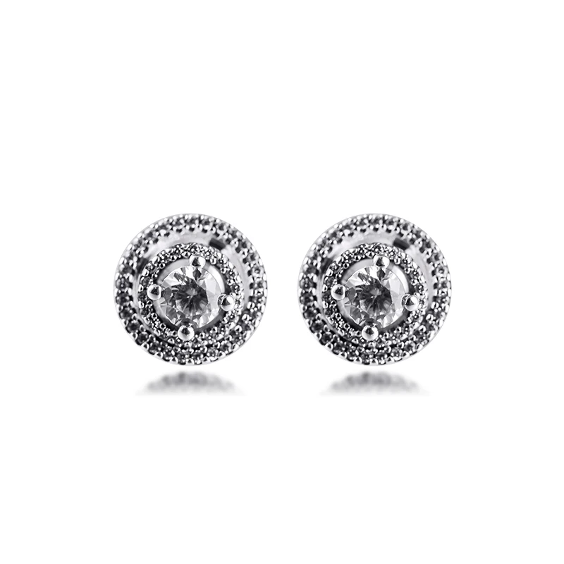 

2021 New 925 Sterling Silver Sparkling Double Halo Stud Earrings for Women Wedding Ear Original Jewelry Gift Bijoux Brincos