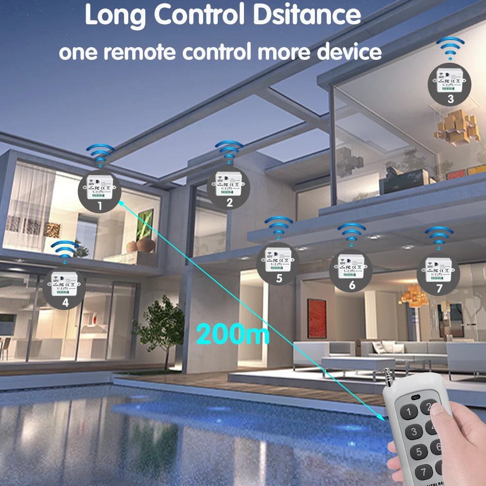 Mini interruptor de luz inteligente inalámbrico con Control remoto, 200M de distancia, 433 Mhz, receptor de relé RF, interruptor Ac220V para ventilador de lámpara Led para el hogar