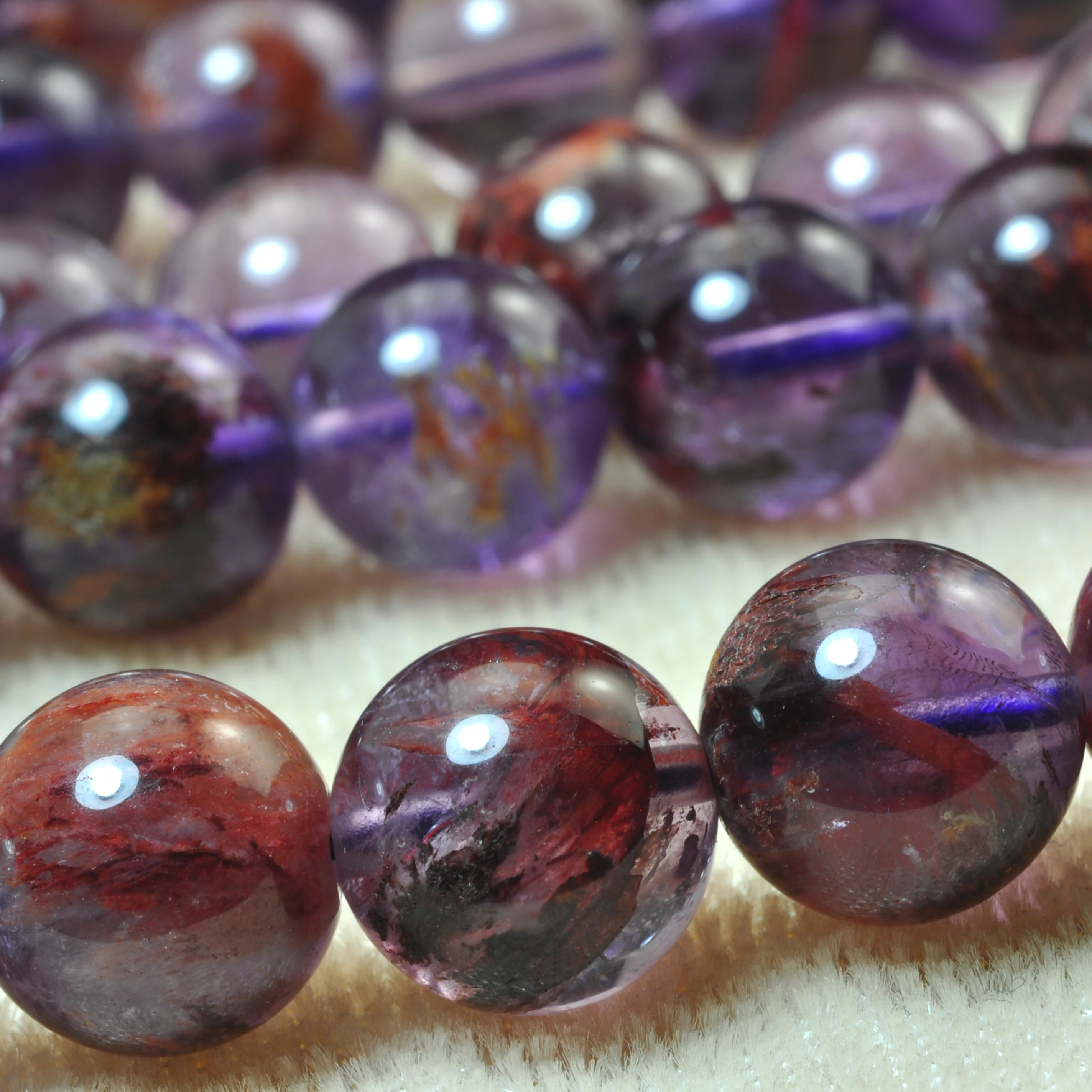 Natural Super Seven Crystal Smooth Round Loose Beads Wholesale Gemstone Super 7 Semi Precious Stone Bracelet Diy Jewelry Making