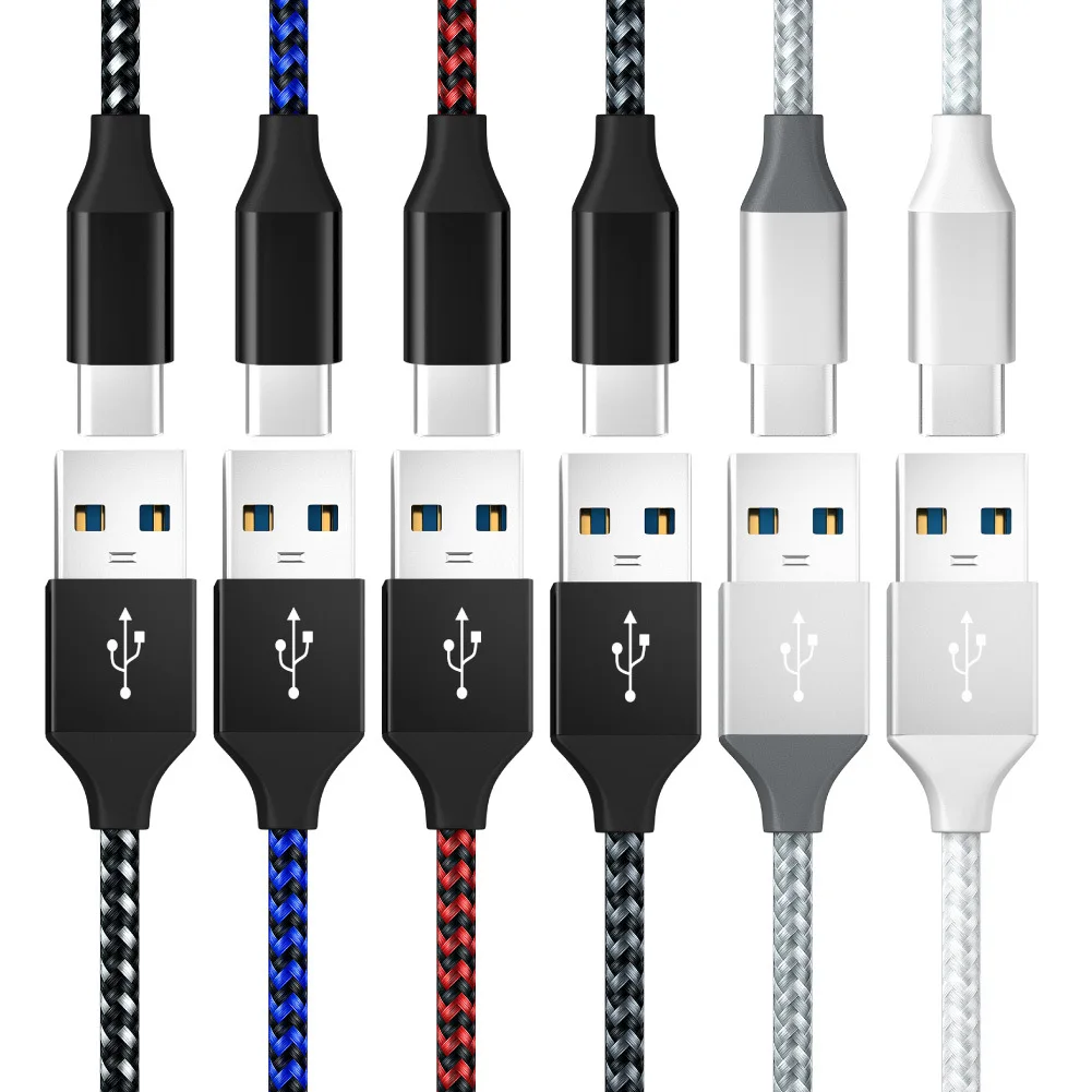 Cable de datos Android para teléfono móvil, cable de carga rápida tipo c, USB, color blanco y negro, nailon trenzado 3A