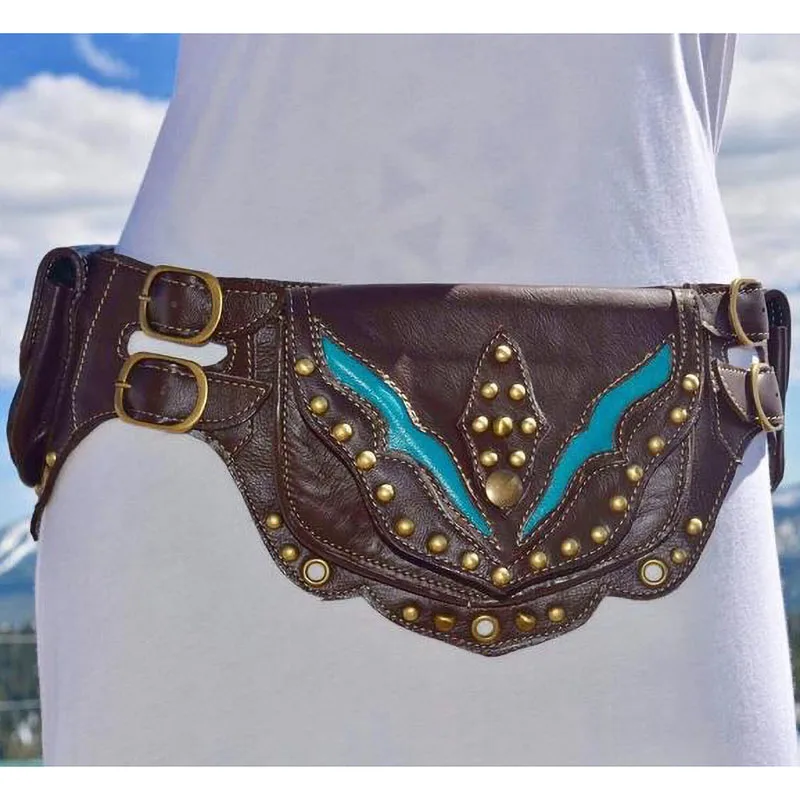 Steampunk Handmade Leather Utility Hip Belt Bag Women Festival Pocket Tribal Gypsy Boho Fanny Pack For Travel Medieval Costume