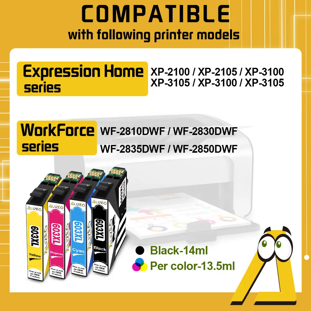 603XL T603 T603XL 603 XL Compatible Ink Cartridge For Epson XP-2100 XP-2105 XP-3100 XP-3105 XP-4100 XP-4105 WorkForc Printer