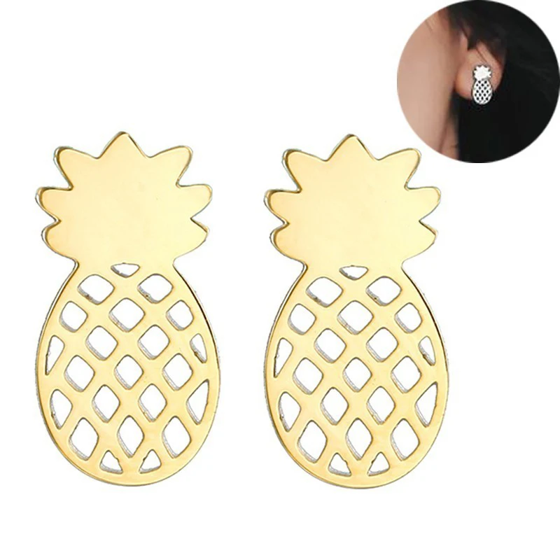 Stainless Steel High Polished Minimalist Pineapple Children Stud Earrings Jewelry Gift For Women