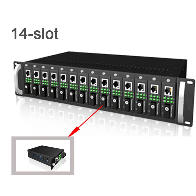 14 slots media converter rack transceiver SC/PC EPON optical ftth double power module 2u switch gigabit transceiver frame