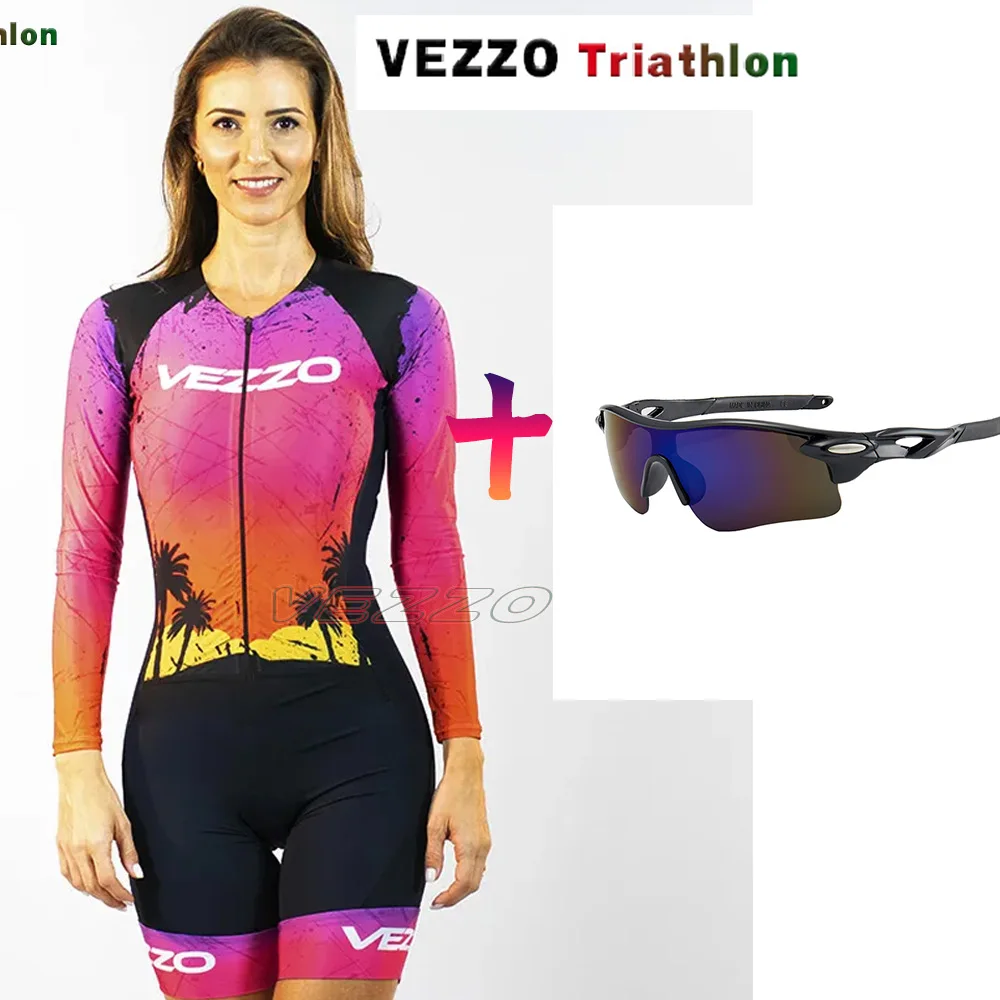 

VEZZO 2022 Newest Cycling Roupas Femininas Women Monkey Clothing Long Jumpsuit Female Cycling Summer Triathlon Team Set 9D Gel L