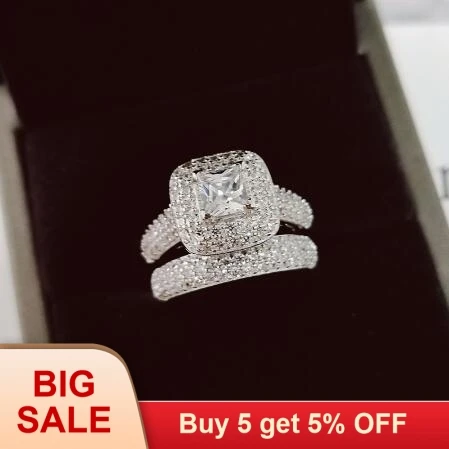 

Luxury promise Rings Set 925 Sterling Silver Wedding Ring Set band for bridal girls and Women ladys love couple pair jewelry