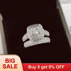 Luxury promise Rings Set 925 Sterling Silver Wedding Ring Set band for bridal girls and Women ladys love couple pair jewelry