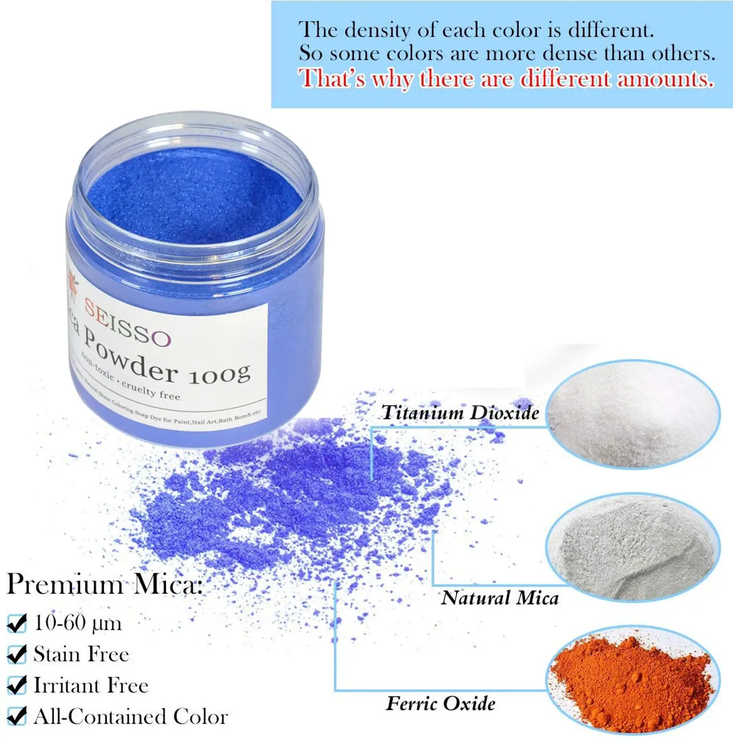 SEISSO 50/100g Mica Powder Epoxy Resin Pigment Glitter Powder  Handmade Soap Making Pigment for Eyeshadow and Lips Makeup Dye