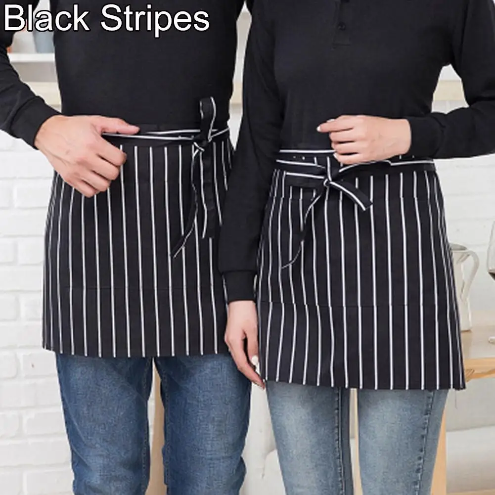 Apron Women Men Striped Plaid Half-Length Short Waist Apron with Pocket Catering Chef Waiter Bar Household Cleaning Tools 2021