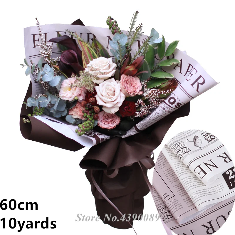 60cm 10yards Flower Wrapping Paper roll English Newspapers Print Papers New Year Christmas Gift Flower wrapping Craft Papers