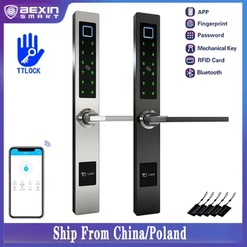 TTLOCK Waterproof Biometric Fingerprint Slim Lock Electronic Smart Door Lock RFID Card Code Aluminum Frame Glass Door Lock TTLOCK Waterproof Biometric Fingerprint Slim Lock Electronic Smart Door Lock RFID Card Code Aluminum Frame Glass Door Lock
