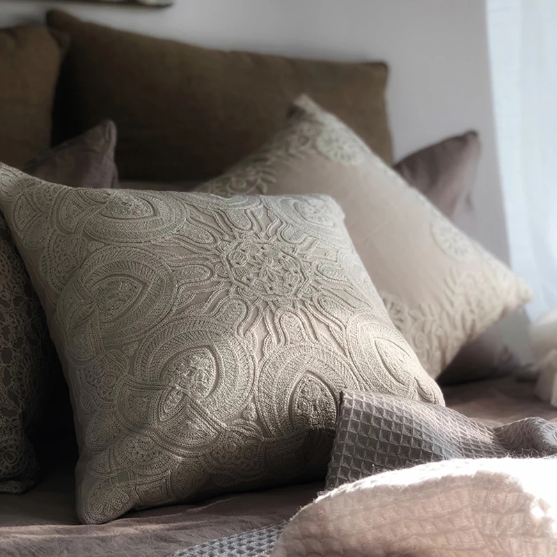 French Pillow Case Vintage Embroidery Back Body Pillows Cover Cotton Texture Square Round Pillowcase Home Hotel Bed Decorative
