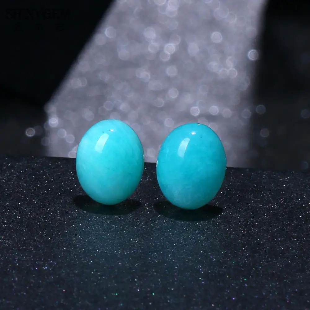 shinygem 925 sterling silver needle natural stone amazonite stud earrings blue oval gem elegant ear jewelry for women earrings