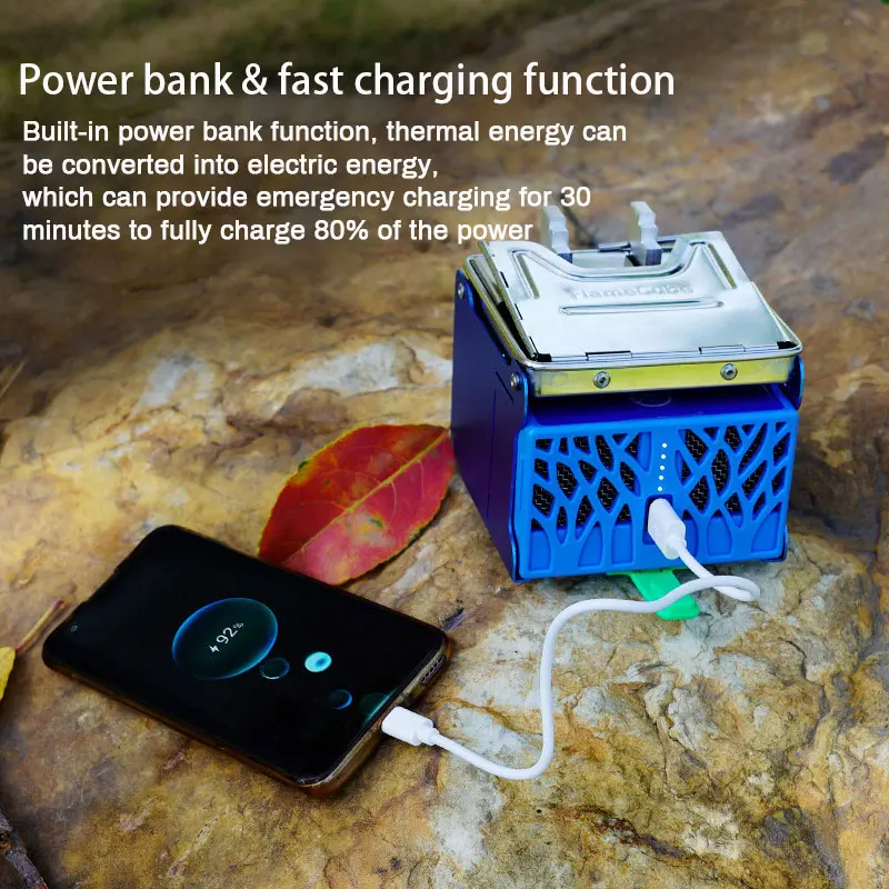 Cube portable Wood-Burning Camping Stove, Outdoor Windproof Folding Barbecue Stove Battery Power USB Charging