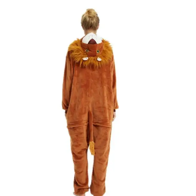 Flannel 3D Lion Adult Kigurumi Pajamas Onesie Cartoon Pajama Animal Halloween Party Costume Jumpsuits Hooded Pyjamas Suit Outfit