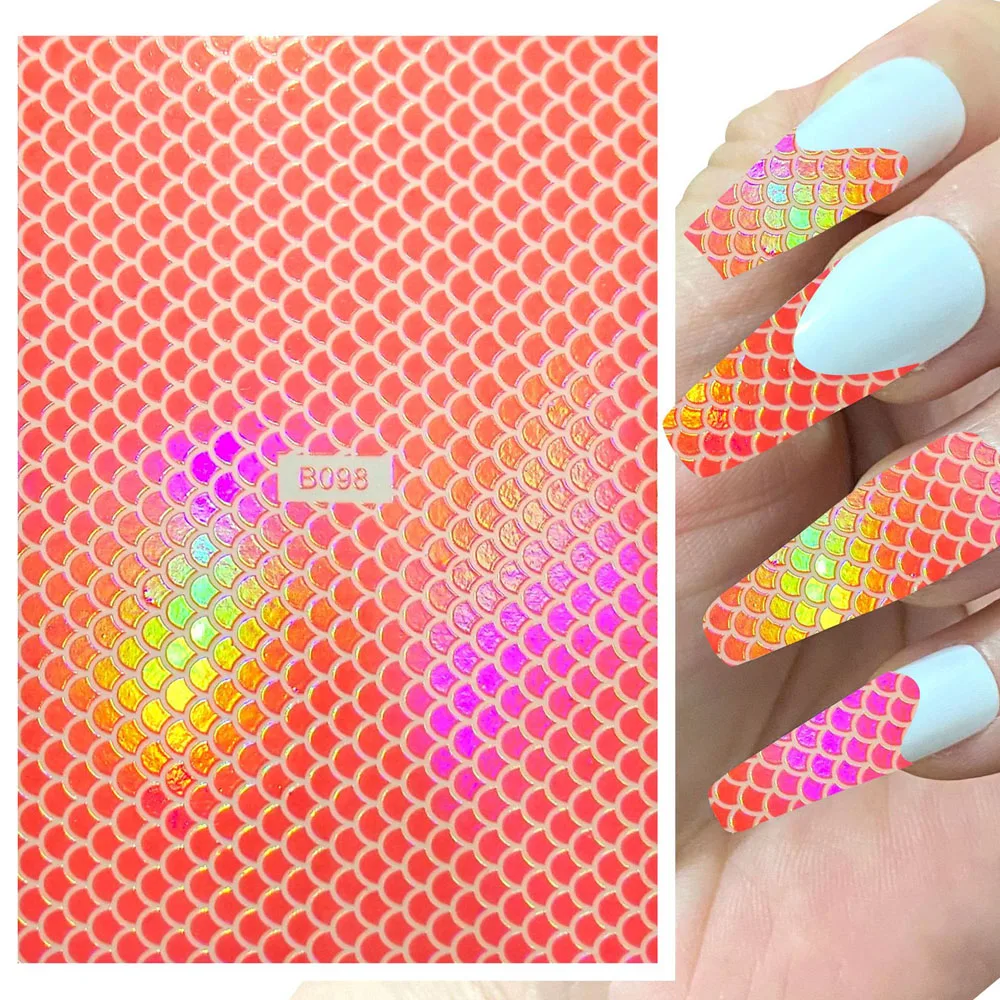 1pcs Fish Scales Skin Nail Art Sticker Laser Symphony Wild Decals Snake Skin Holographic Neon 3D 12 Color Nail Slider Decoration