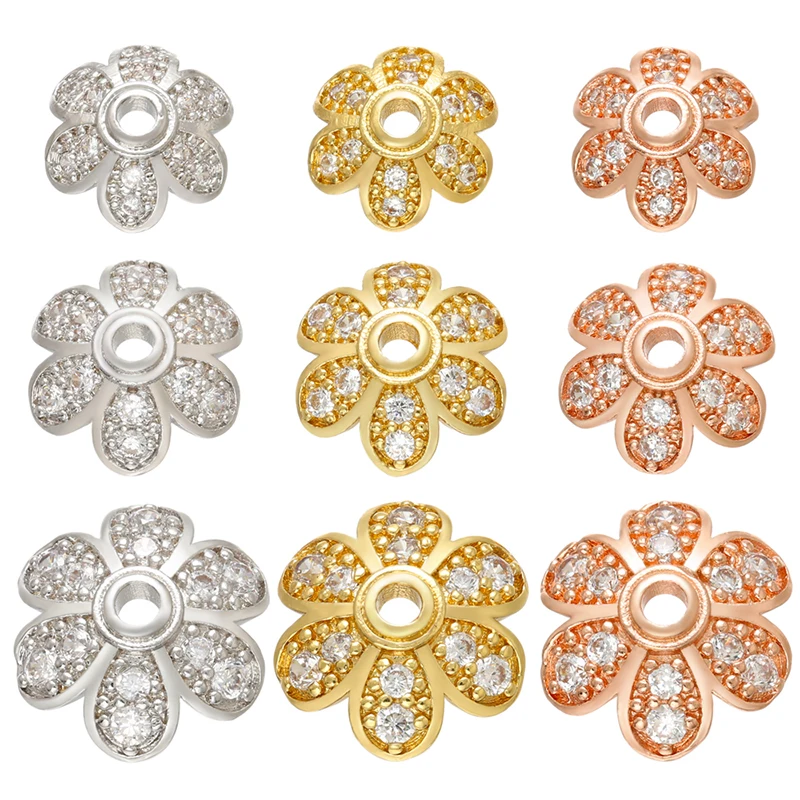 ZHUKOU CZ crystal gold color flower bead caps for jewelry making big/Medium/small bead cap findings end caps model:VH20