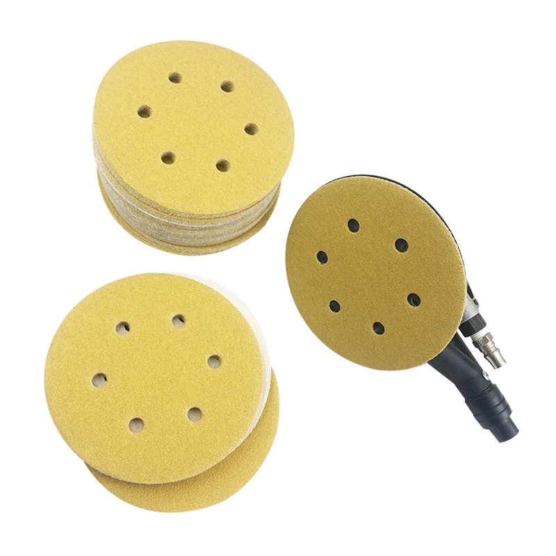 10 Pcs 6-inch 6-hole Sandpaper Pneumatic Sander Round Self-adhesive Flocking 150mm Polishing Sandpaper Sheet