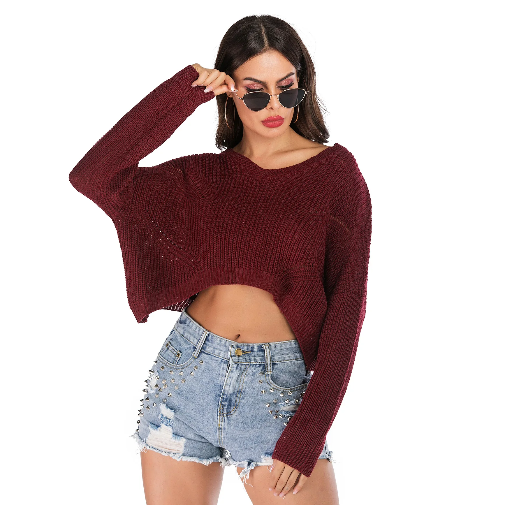 Women's Bare Midriff Sweater Spring Autumn Lady's Short Oversized Fashion Knitting Shirts Pullover Crop Tops