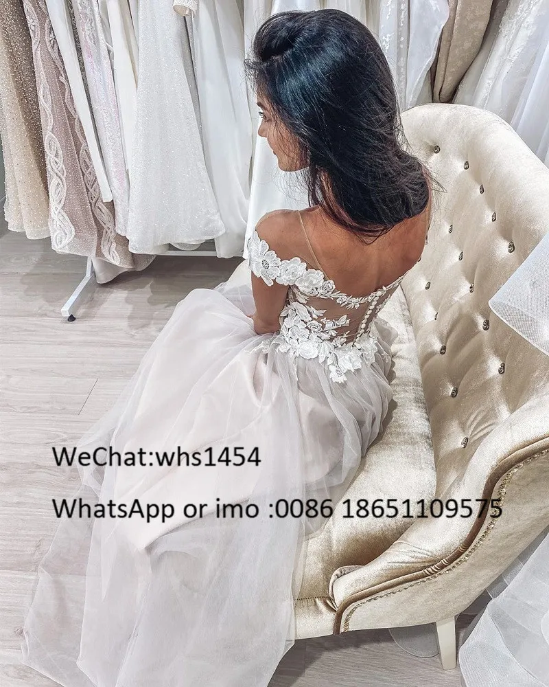 Mbcullyd Sheer Scoop Neck Wedding Dresses Long 2023 Lovely Applique Lace A-line Tulle Bridal Gowns Bohemian vestido de noiva