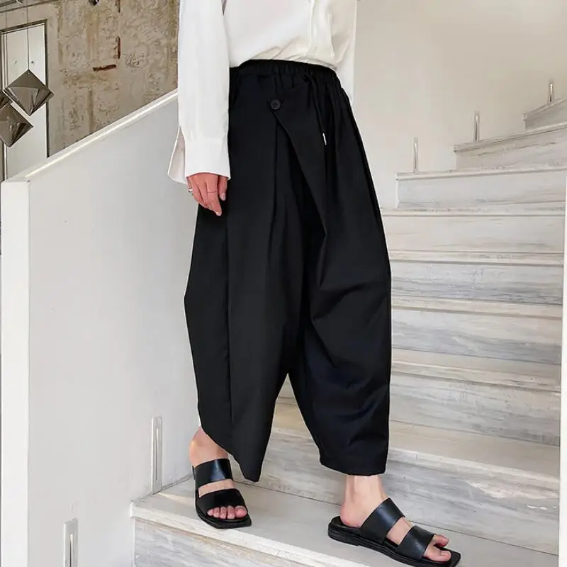 メンズ夏新作ゆったりワイドレッグクラシックシンプルダーク個性派イレギュラー大きいサイズストレートパンツ
