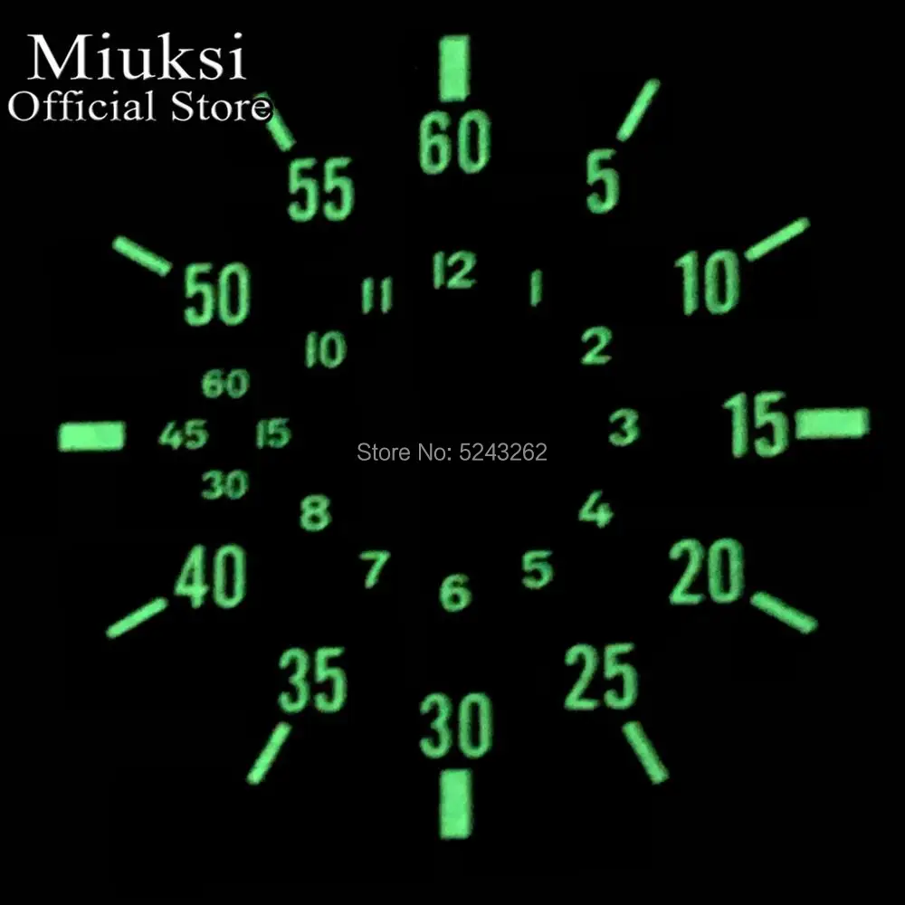 Miuksi 38.5mm black watch dial green marks luminous dial fit ETA 6497-1 6497-2 or Sea gull 3600 series movement