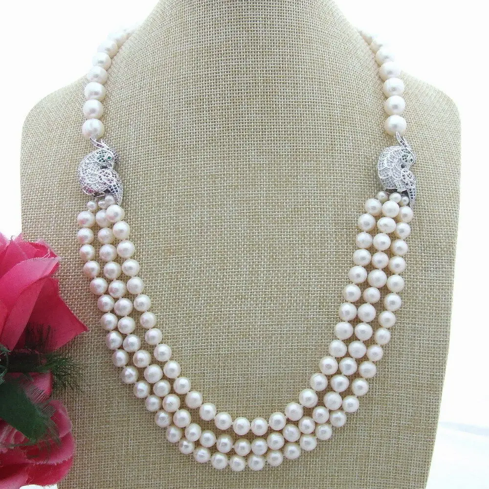 

romantic White Freshwater Pearl 25" - 27" 3 Strands Necklace