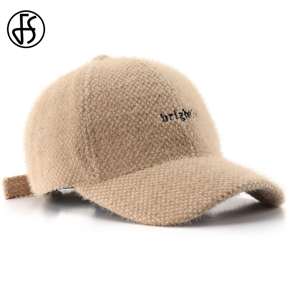 FS Khaki White Luxury Brand Cashmere Baseball Cap For Men Warm Winter Women Hat Outdoor Sports Trucker Caps Casquette Homme 2025