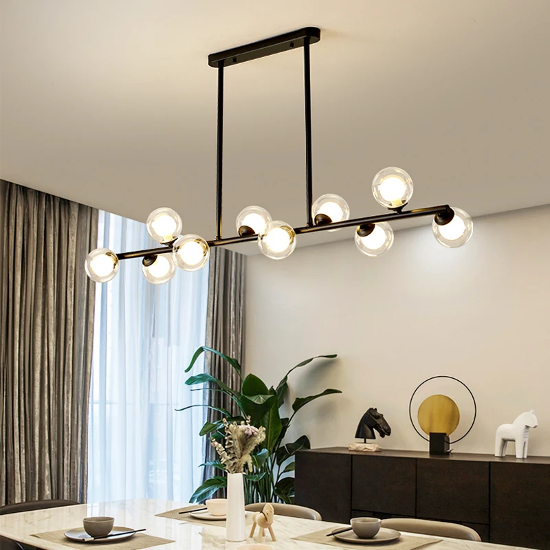 Modern Dining Room Chandelier Suspension Horizontal Glass Bubble Chandelier Light Kitchen Hanging Lamp Gold Black Home Lighting