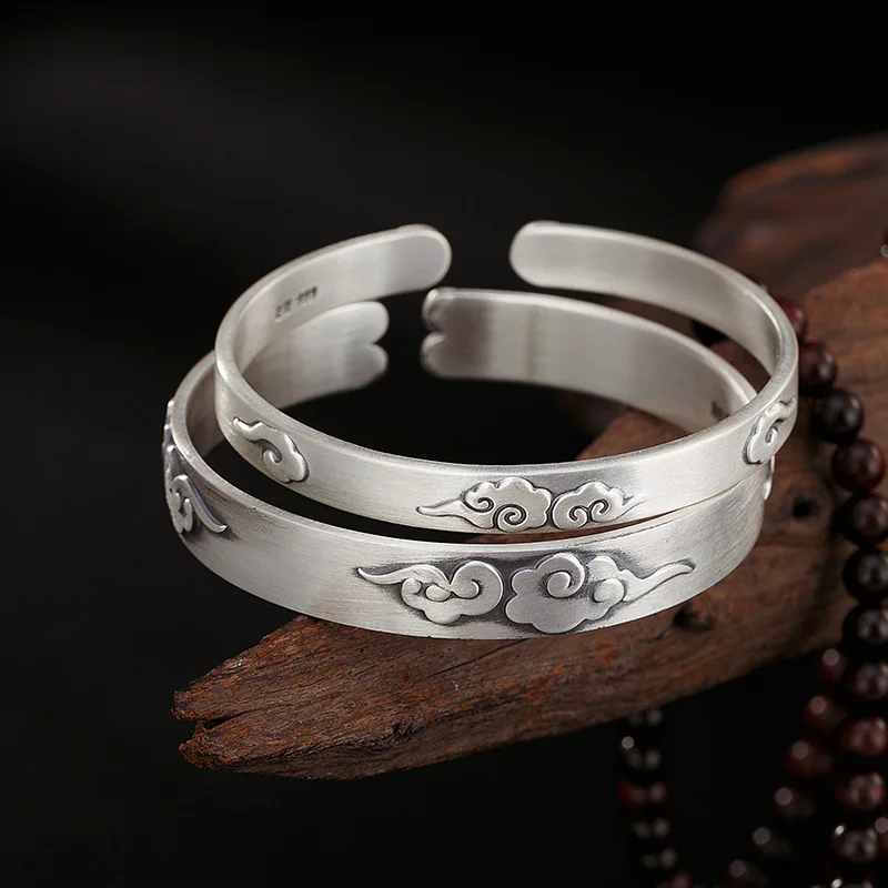 

★bracelet solid silver xiangyun couples opening fine silver 999 vintage male lady bracelet bracelet do old personality